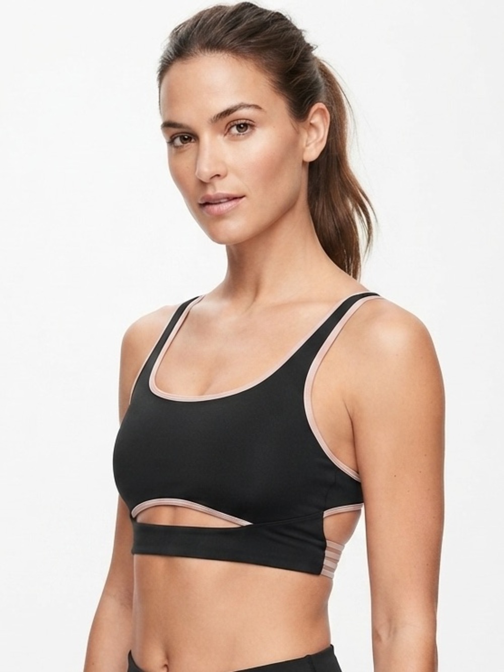 Victoria Sport Black & Nude Trim Cutout Strappy Back Sports Bra Size Small